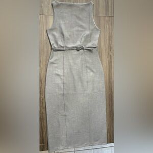 H&M Gray Sheath Belted Midi Dress